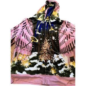 French Postcards all over print full zip ladies jacket size 1X Christmas In NYC